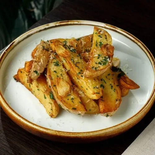 Cartofi cu verdeață, usturoi și parmezan